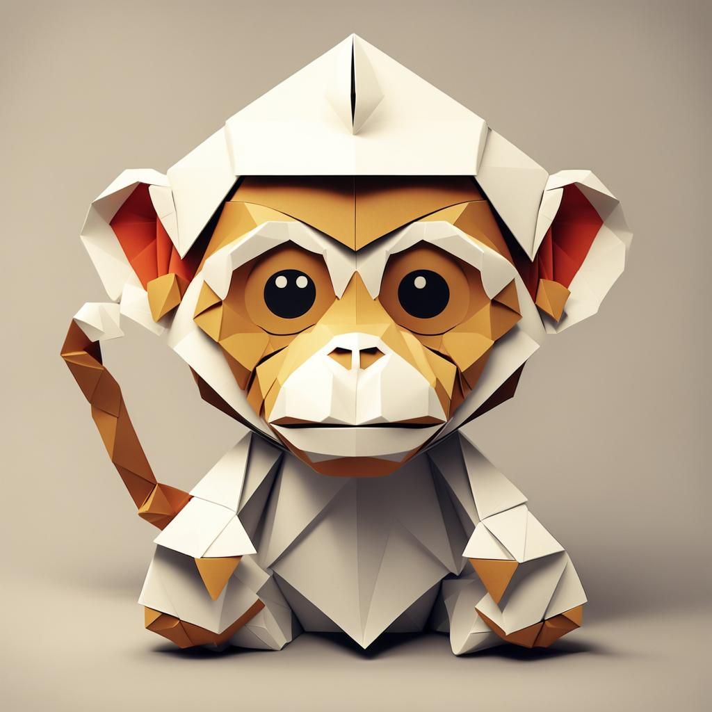 Origami Monkey Papercraft in 8K Resolution