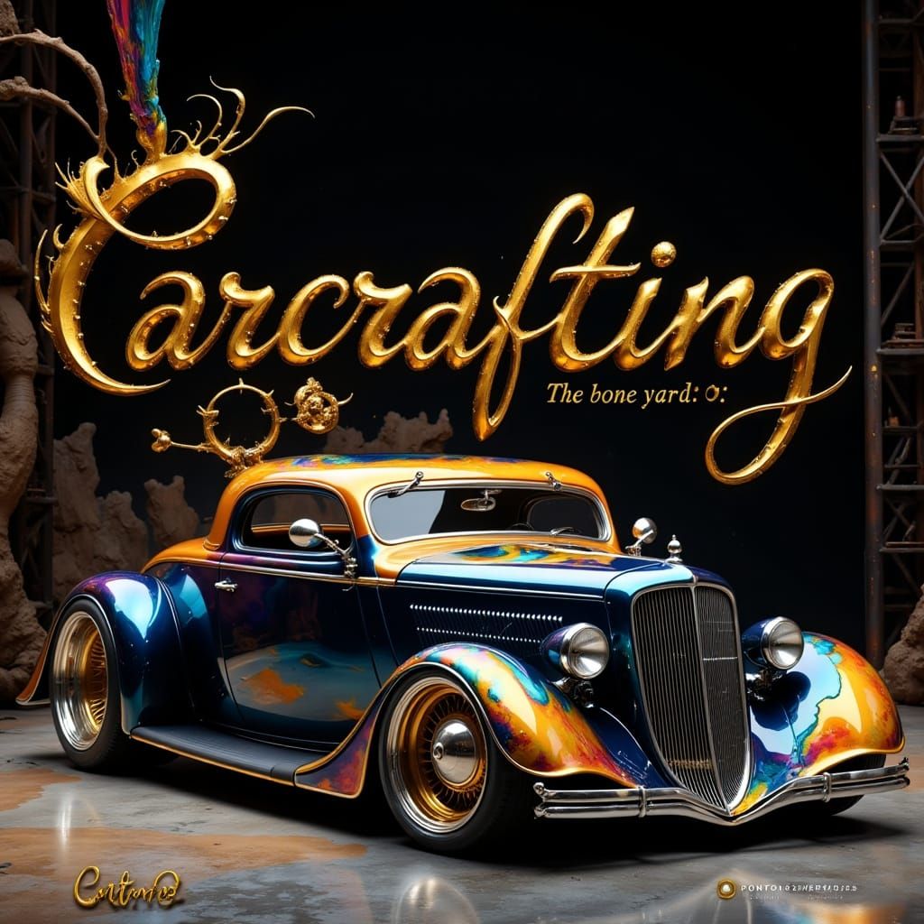 Retro Futuristic Custom Car in Navy and Gold Finish