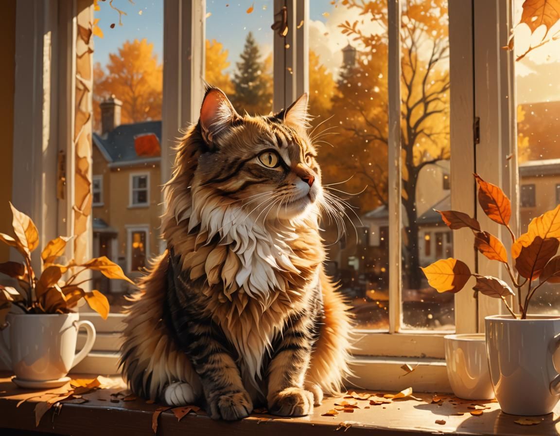 Cat in November Sunlight: Hyperrealistic Splash Art