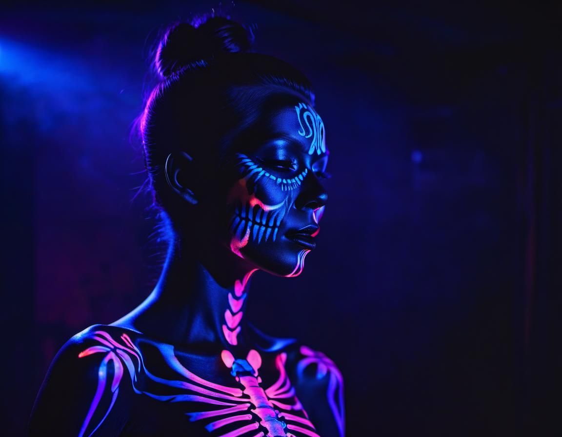 Macabre Singer Portrait in Black Light Photography