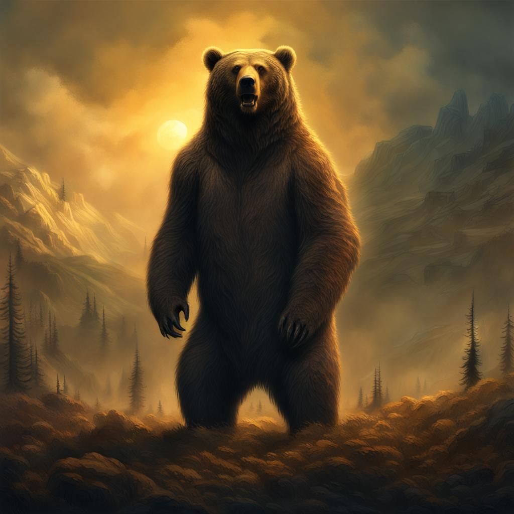Mystical Bare-Chested Bear in Dark Fantasy Style