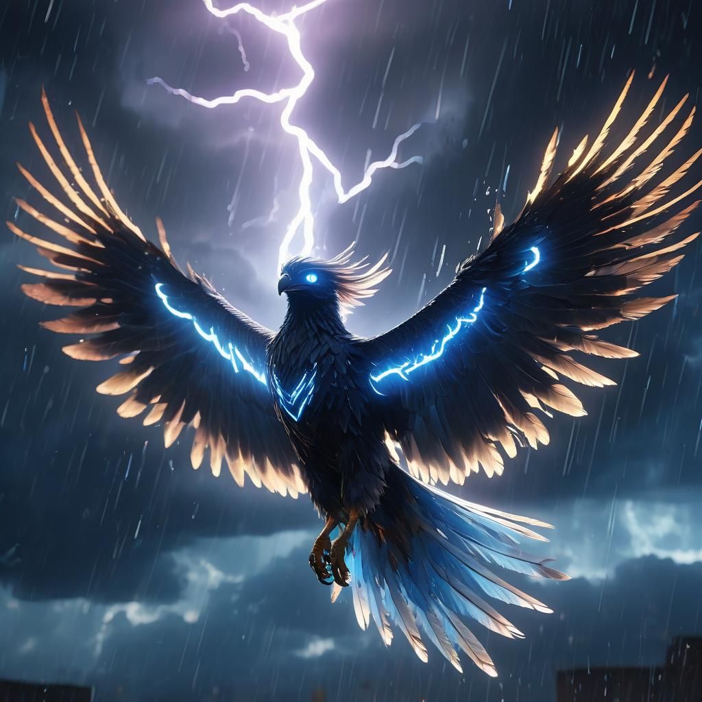 Anime Harpy Soaring Through Electric Storm