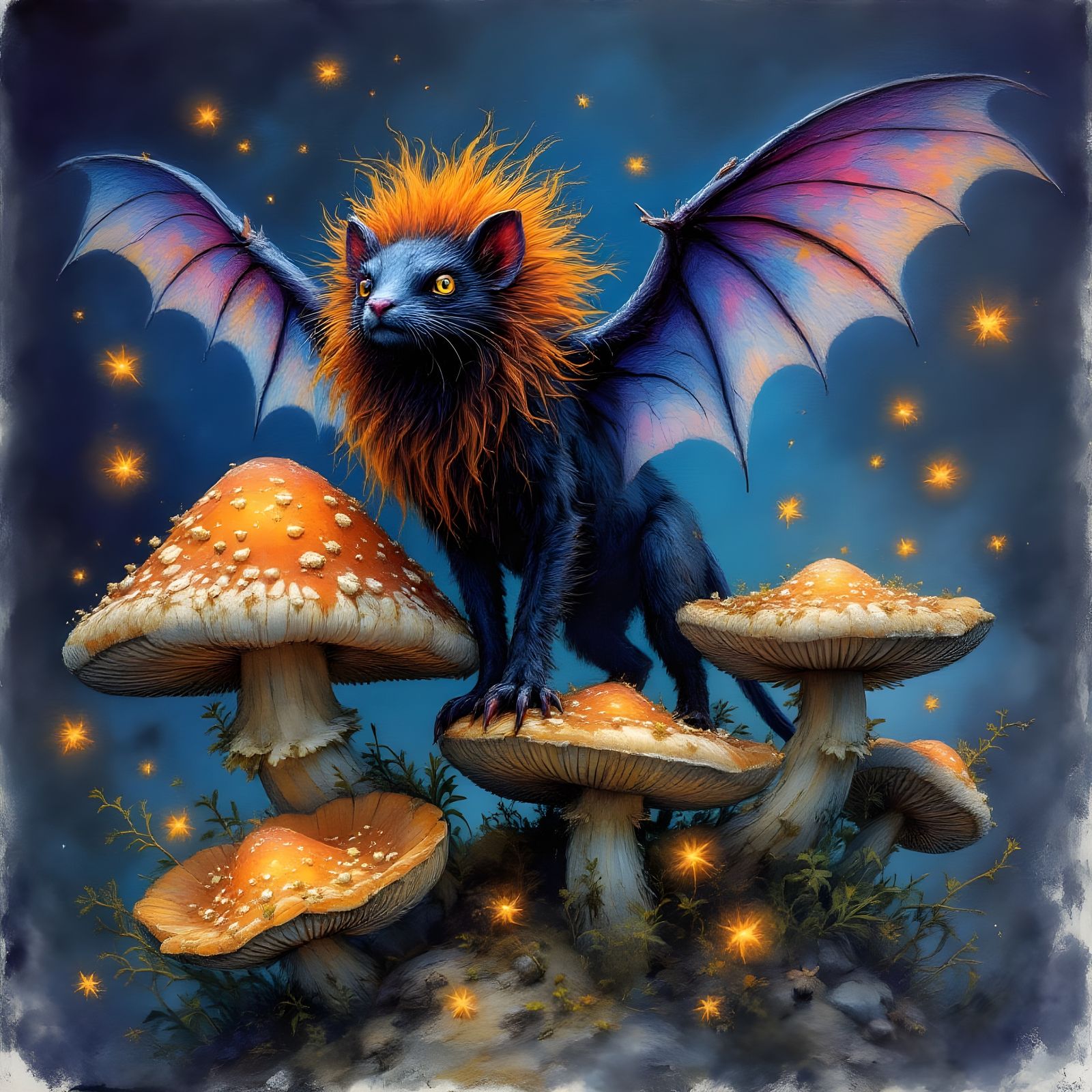 Whimsical Lion Ferret Hybrid in a Dreamlike Landscape