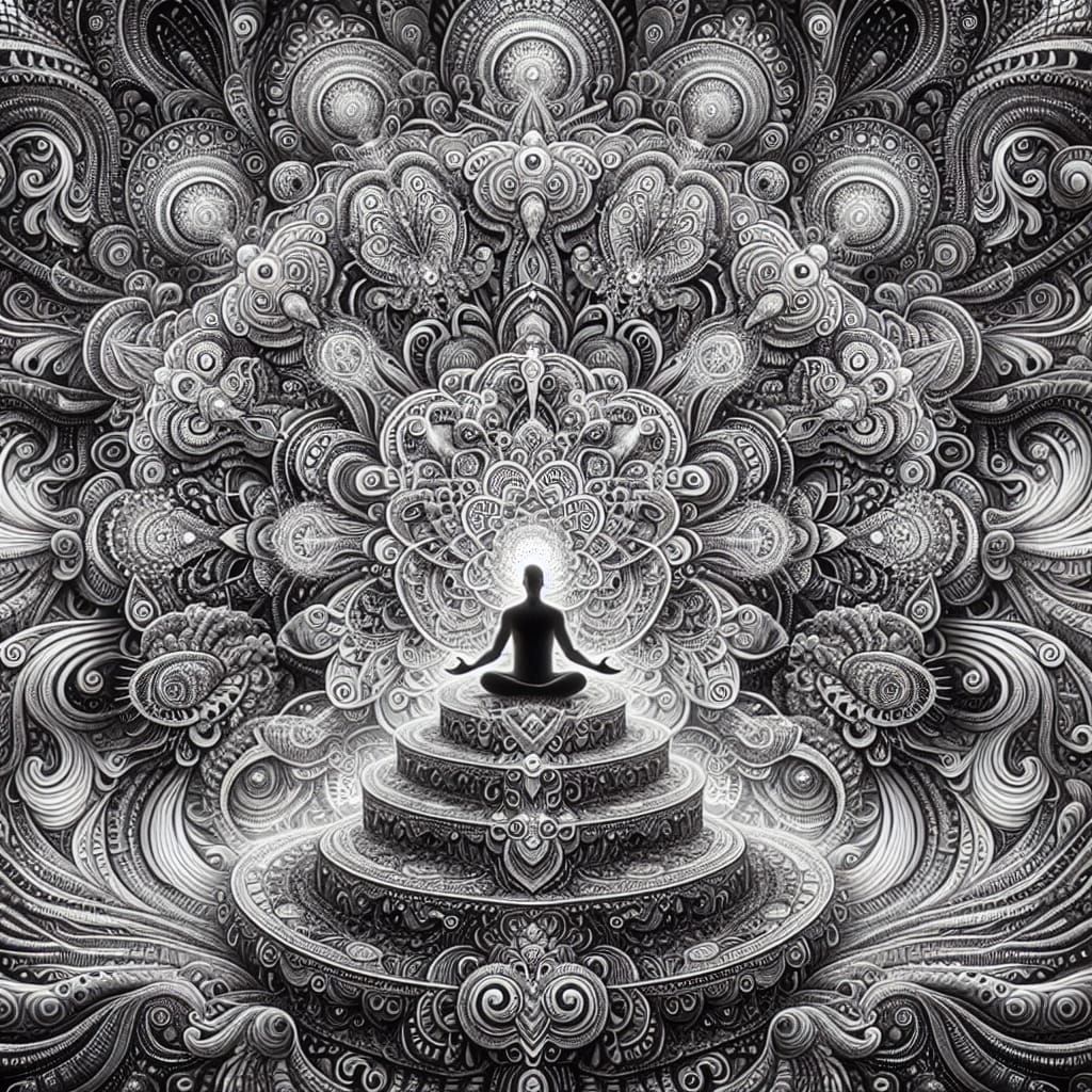 Intricate Spiritual Vision in Black and White
