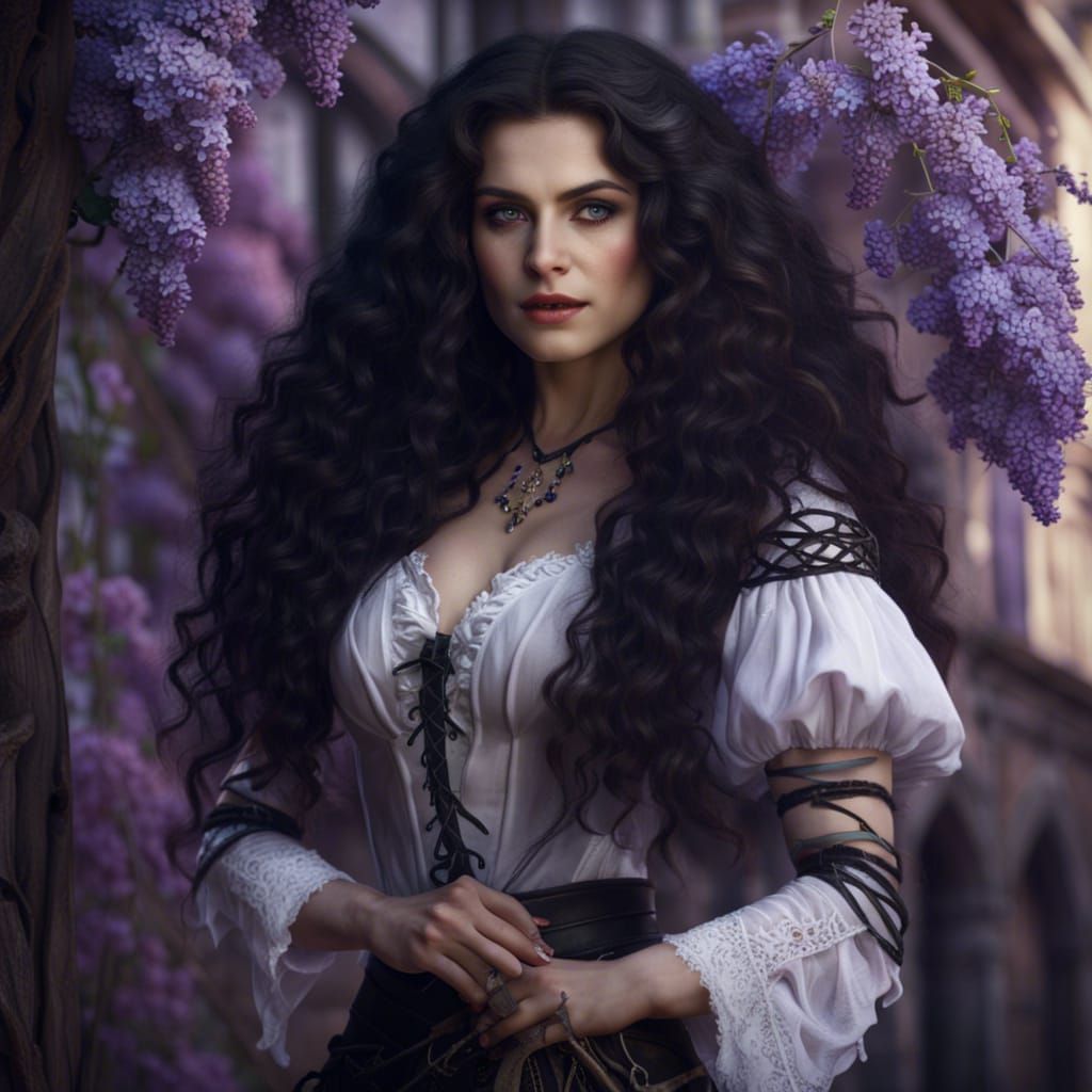 Enchanting Sorceress with Lilac, Art Nouveau Style