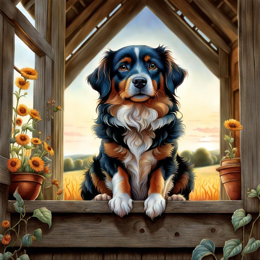 Lovely Farmdog Portrait in a Romantic Style