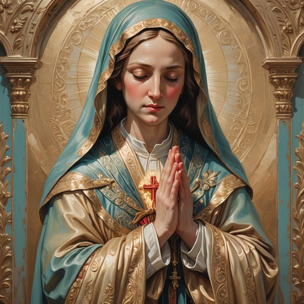 Saint Mary Praying: Devotional Oil Painting