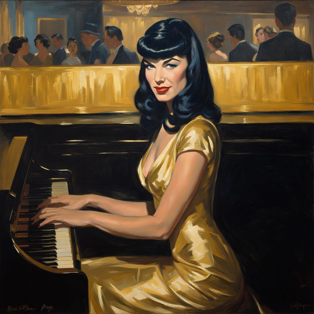 Beautiful Woman Plays Piano in Empty Jazz Club