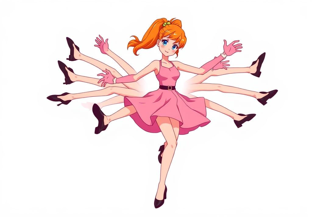 Cartoon Woman Tap Dancing in Anime Style
