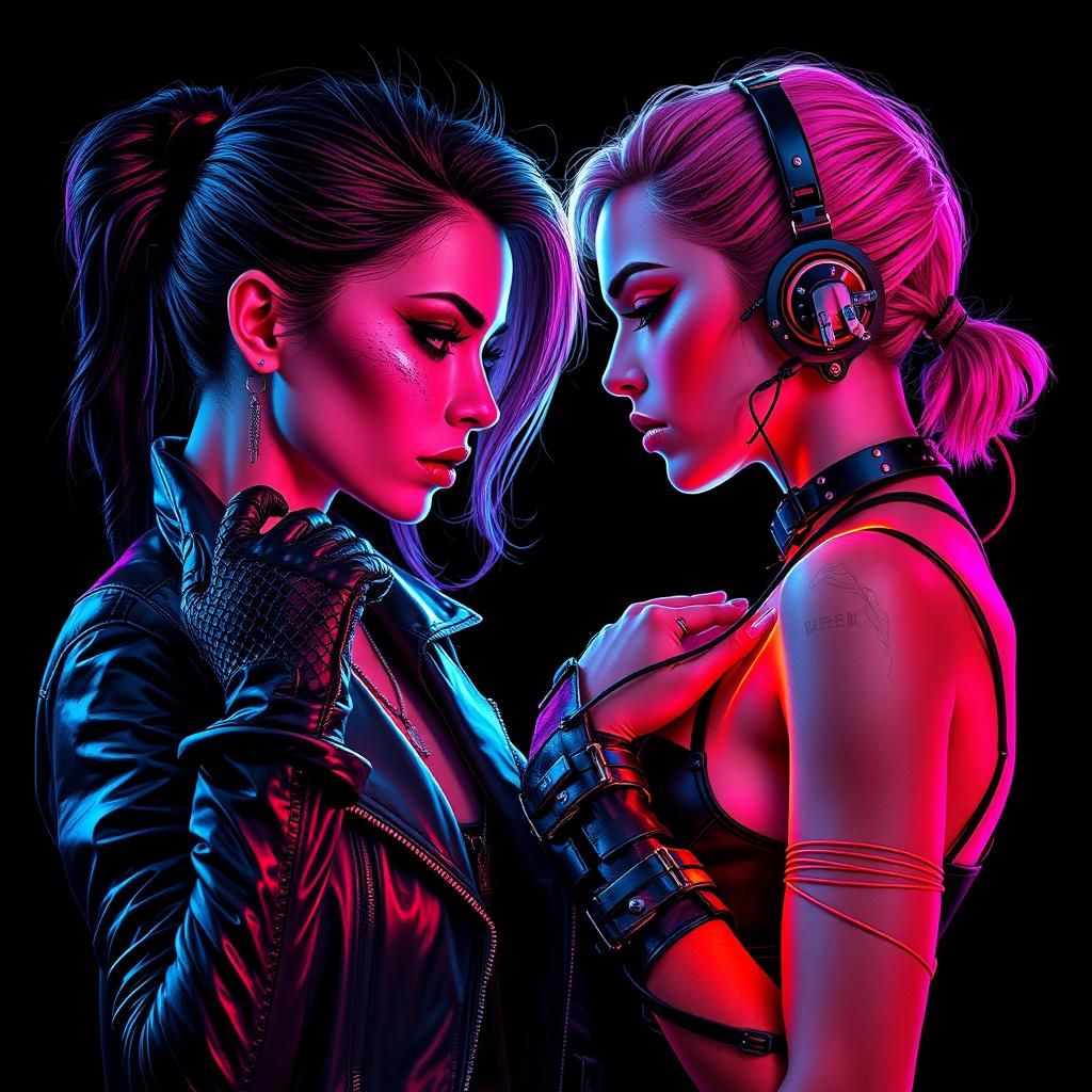 Goth vs Cyberpunk Staredown in Digital Art Style