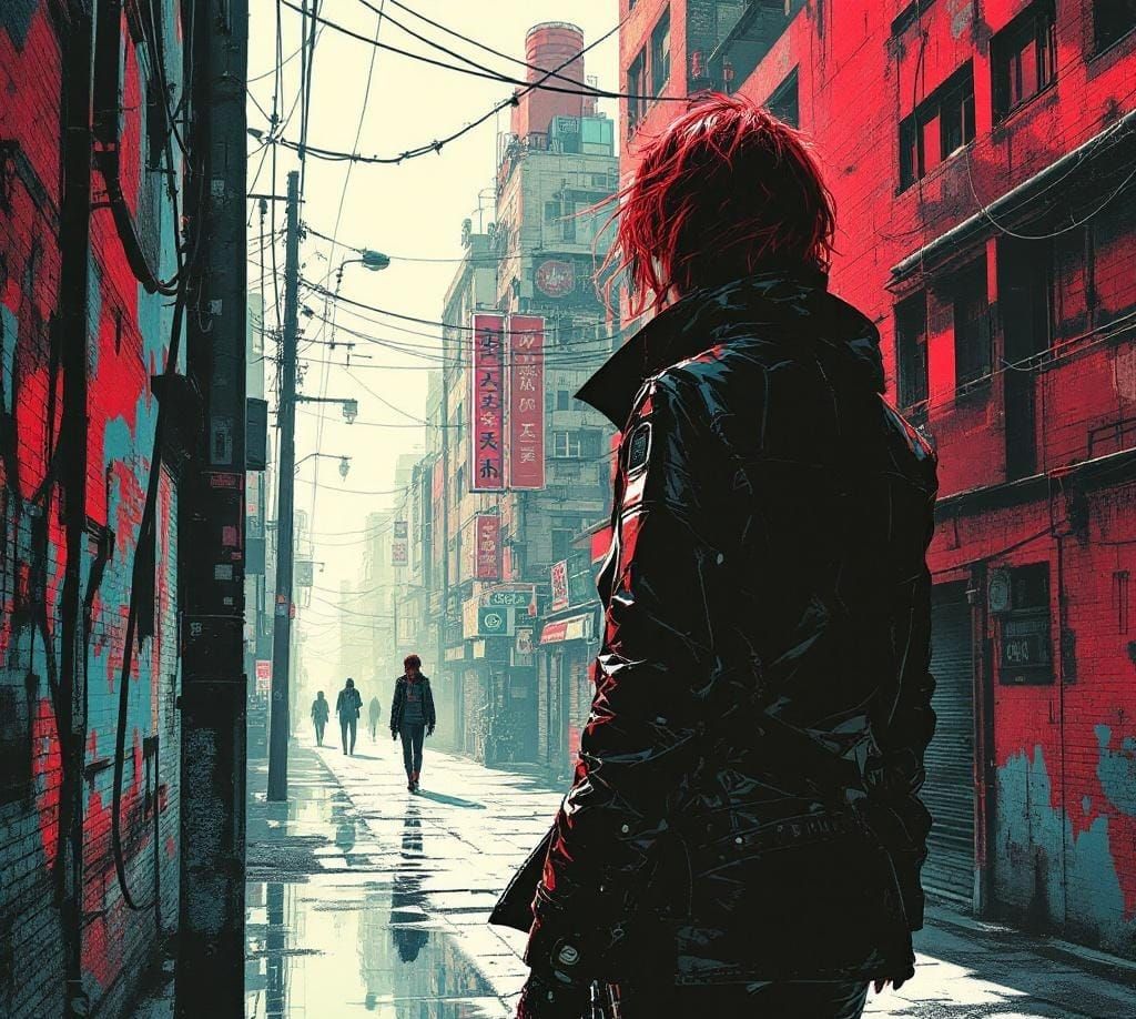 Cyberpunk Graphic Novel Panel in Katsuhiro Otomo Style