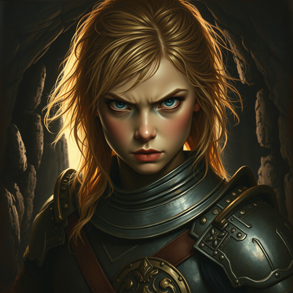 Medieval Warrior Maiden Illuminated by Shadows