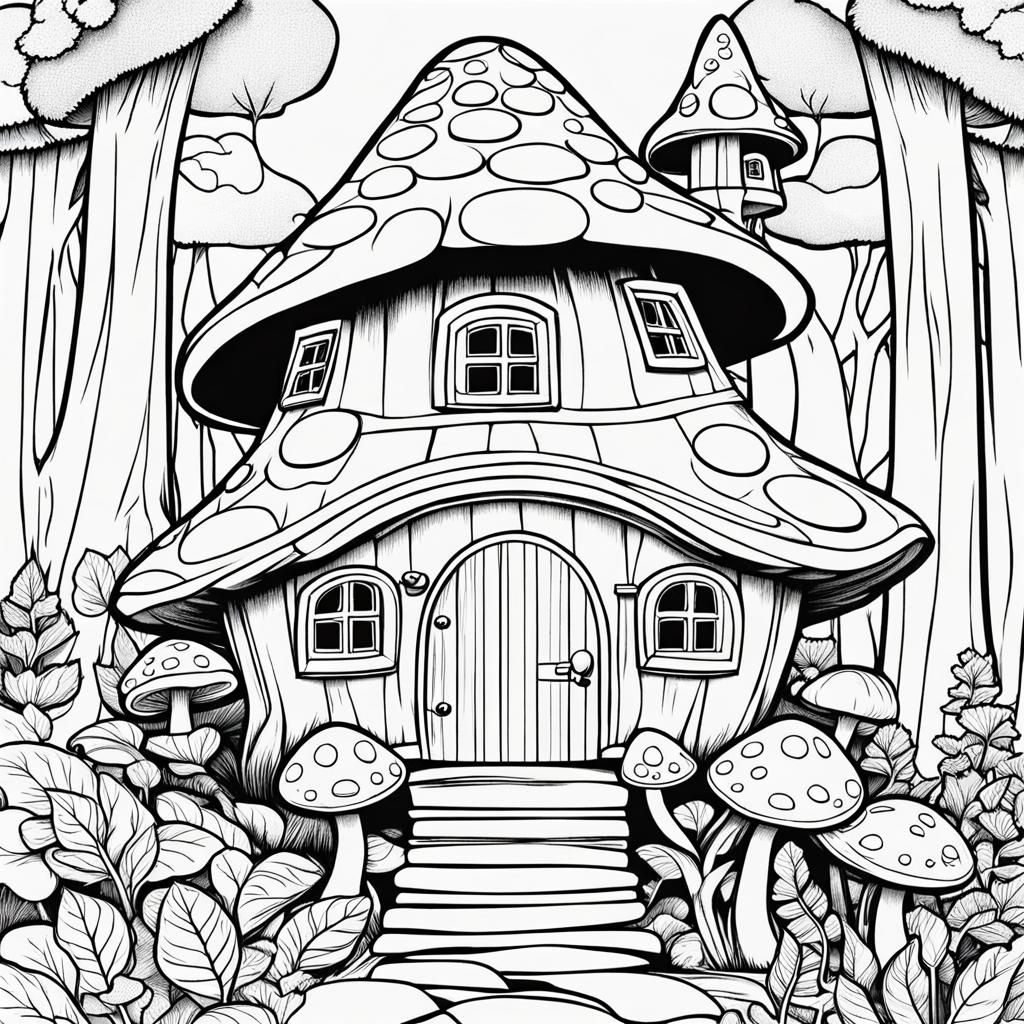 Gnome Home in the forest cartoon drawing