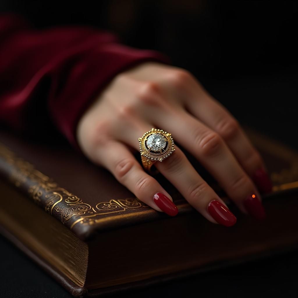 Gold Diamond Ring in Art Nouveau Style