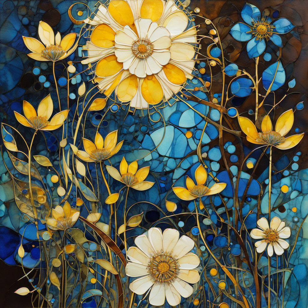 Intricate Wildflower Abstract in Terracotta and Blue