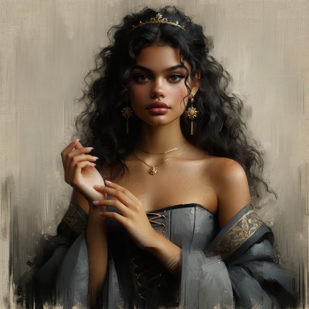 Regal Hispanic Girl in Matte Fantasy Painting