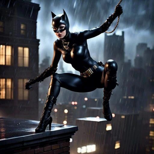 Catwoman Swings into Gotham: 8K Matte Painting