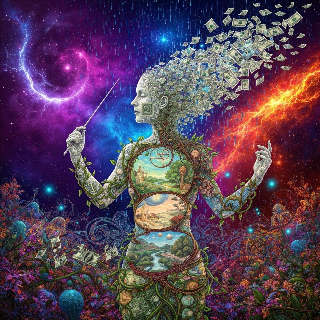 Ethereal Money Conductor Amidst Cosmic Energy