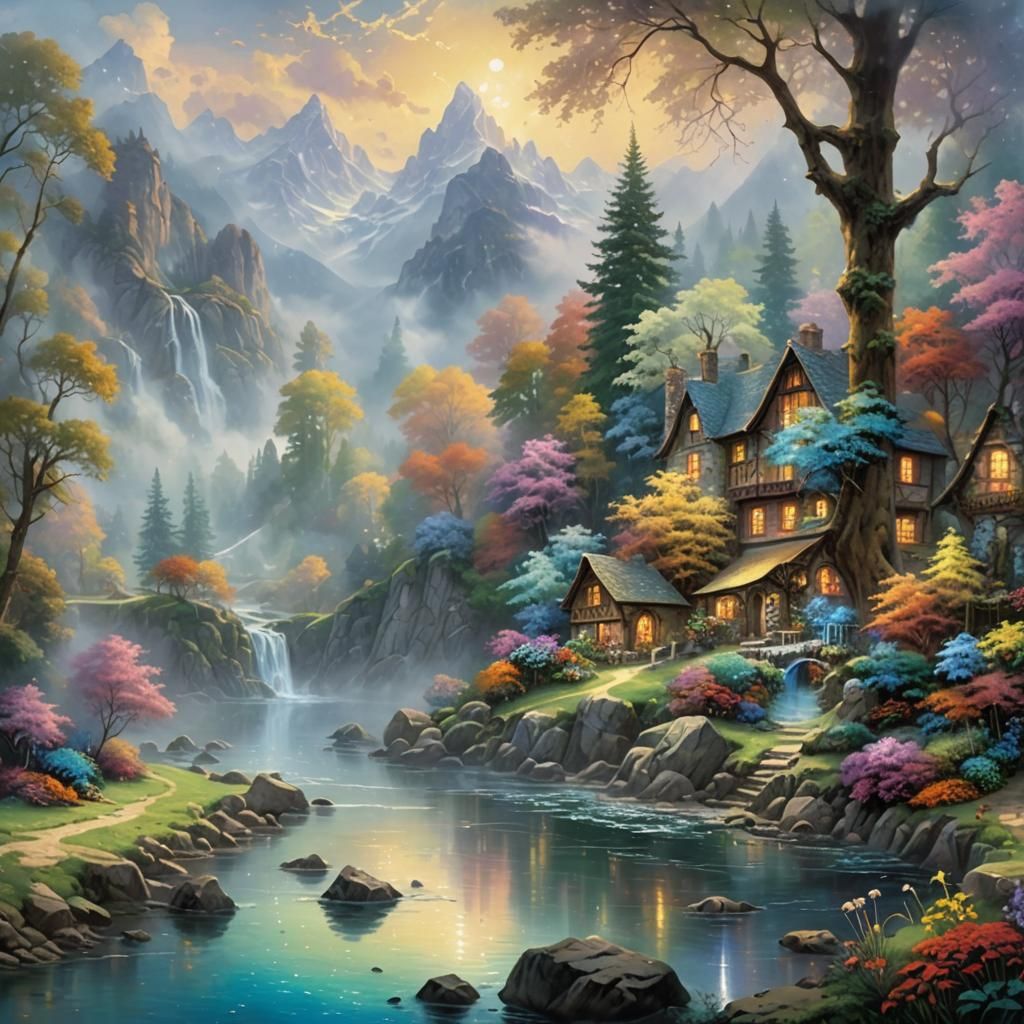 Forest Fairy on Crystal Mushroom by River