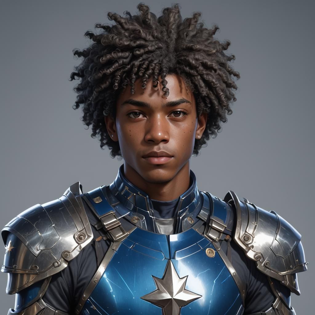 Teenage Boy in Star Ocean Armor: Hyperdetailed Portrait