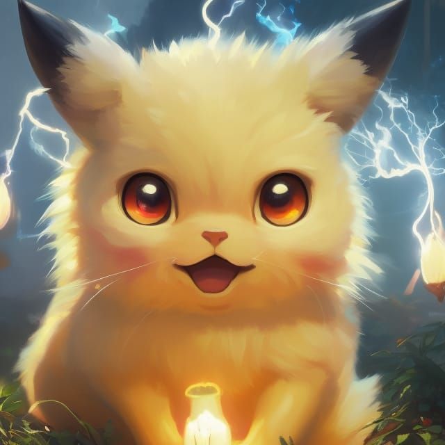 Adorable Pikachu Generates Electricity: Digital Illustration