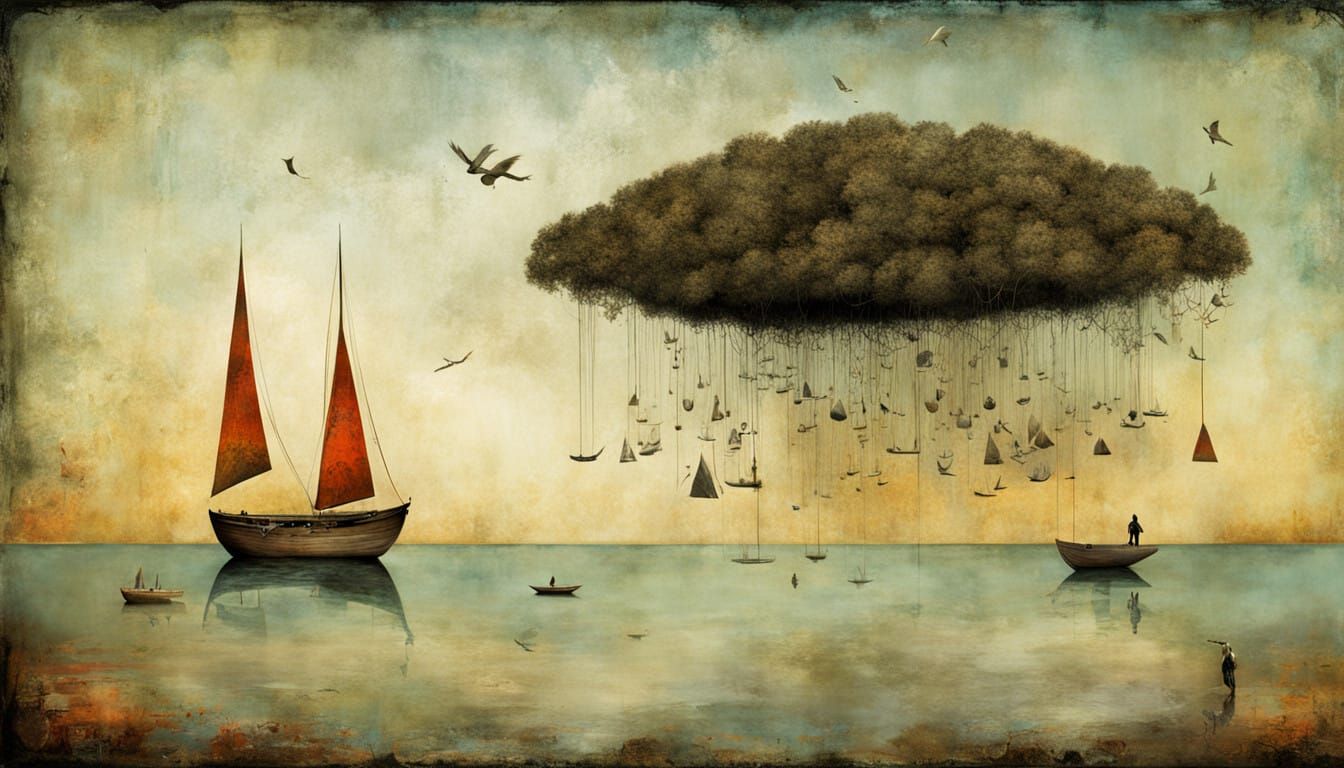 Surreal Beachscape in Moody, Grainy Style