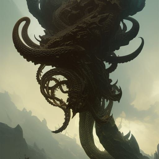 Detailed Hydra Serpent in Dark Fantasy Style