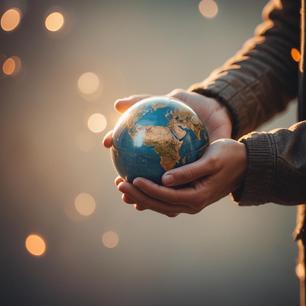 Gentle Hand Holding Globe: Conceptual Portrait