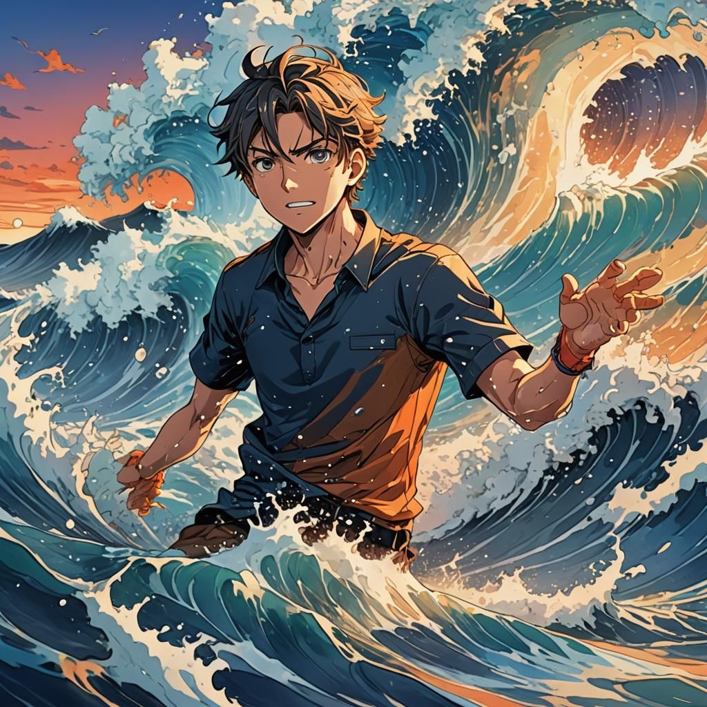 Manga Visual: Person Versus Gigantic Wave