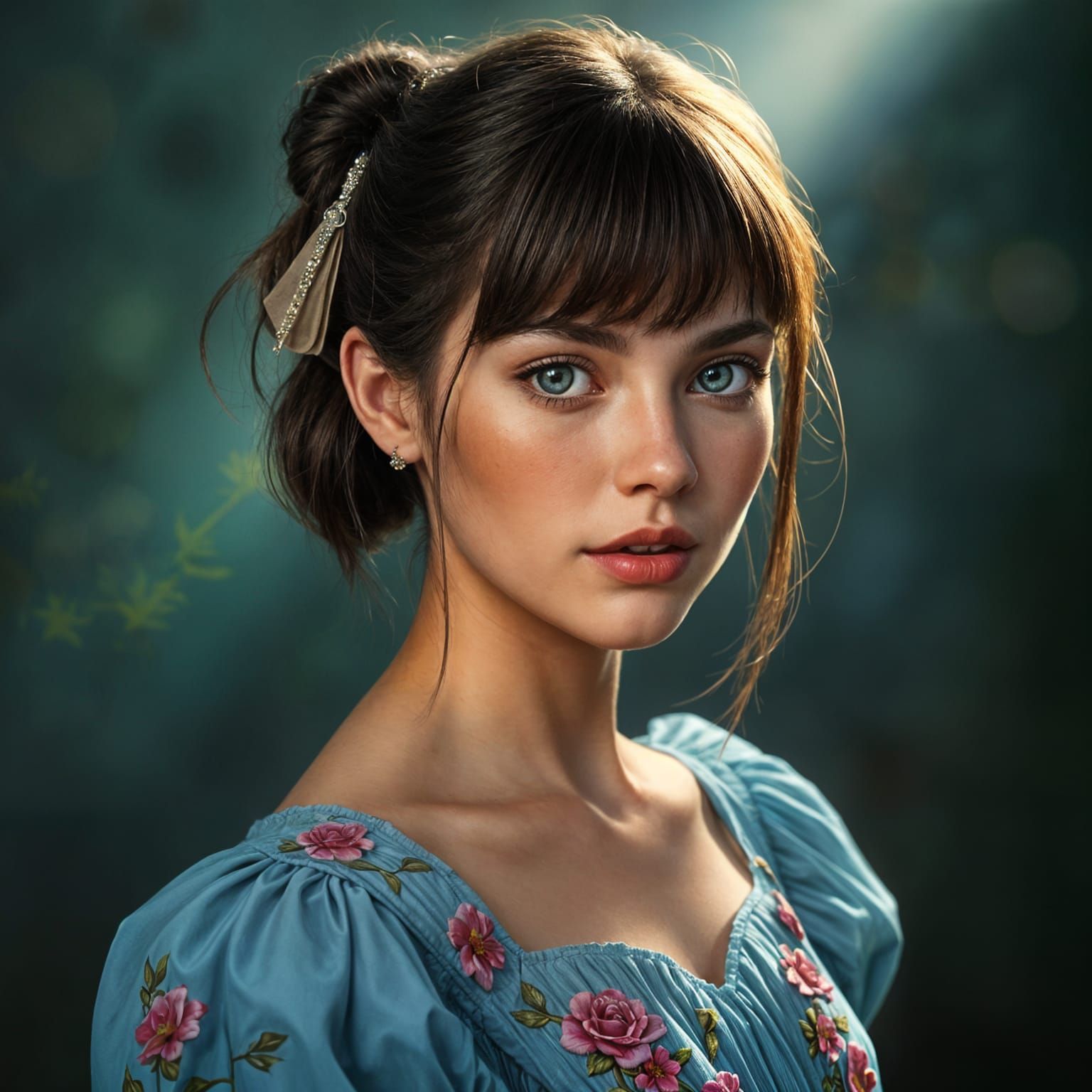 Bold Young Woman with Floral Dress and Hair Clip