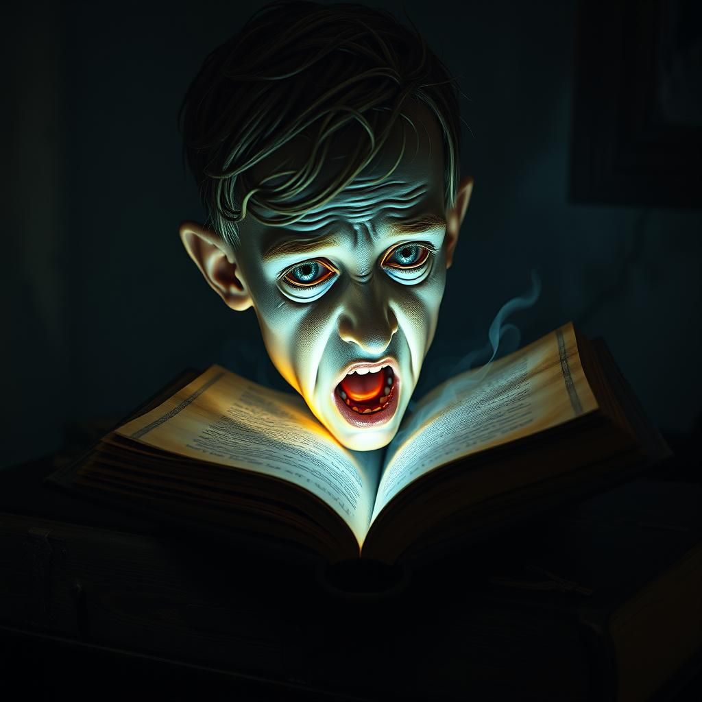 Boy's Face Deformed and Sucked into Storybook