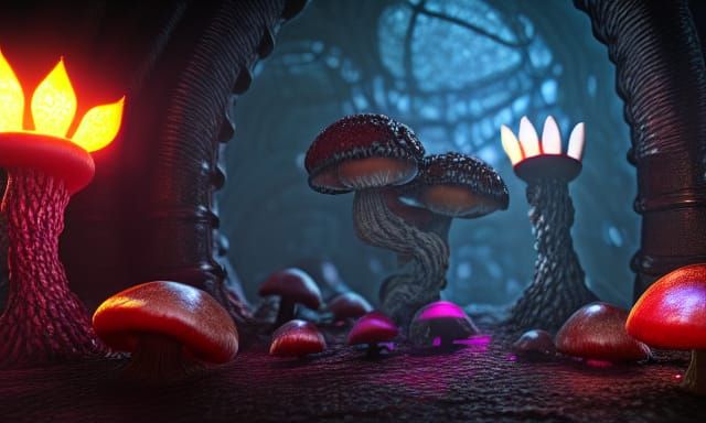 Fanged Mushrooms Concept Art in 8k Resolution