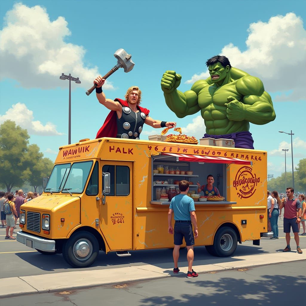 Thor and Hulk's Waffle Truck: Digital Painting