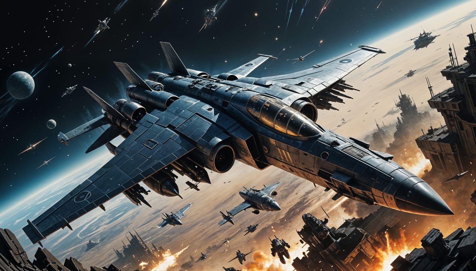 Epic Cinematic Star Fighter in Battle