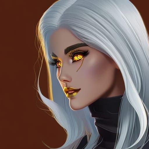 Hyperrealistic Girl with Golden Horns and Yellow Eyes