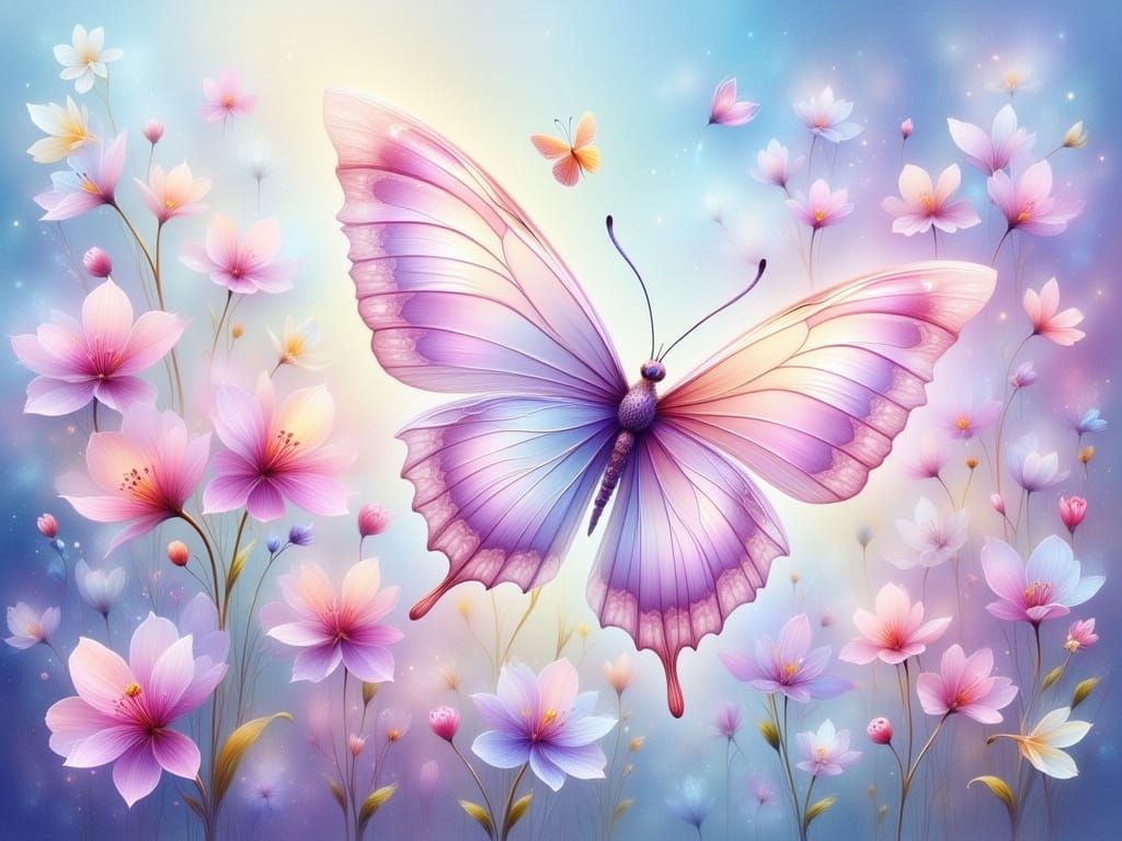 Ethereal Pink and Blue Butterfly Watercolor Painting