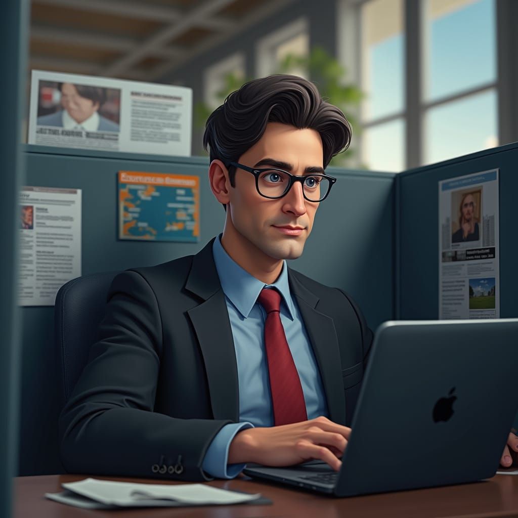 Hyperrealistic Portrait of Man Working at His Desk