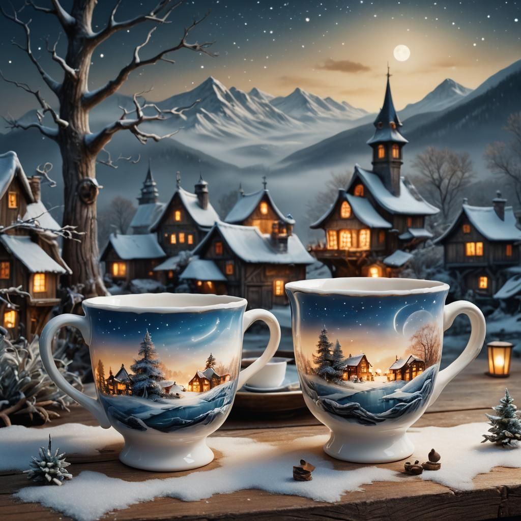 Miniature Worlds in Antique Cups: Fantasy Concept Art