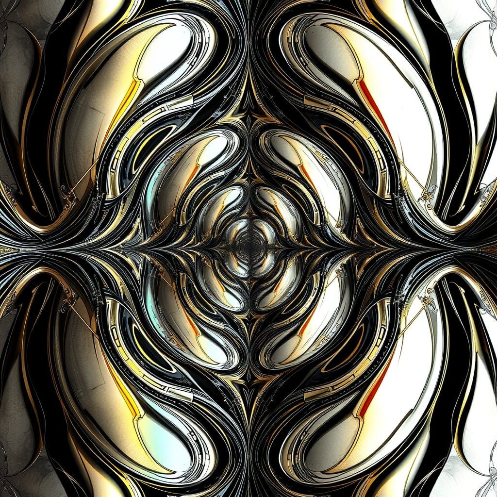 Ethereal Art Nouveau Vortex in Hyper-Realistic Gold and Silv...