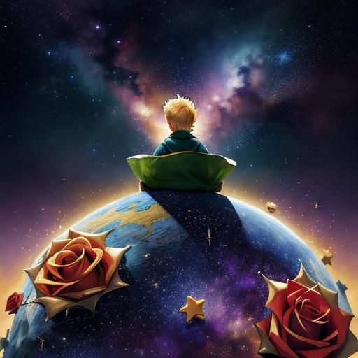 The Little Prince on Asteroid with Rose