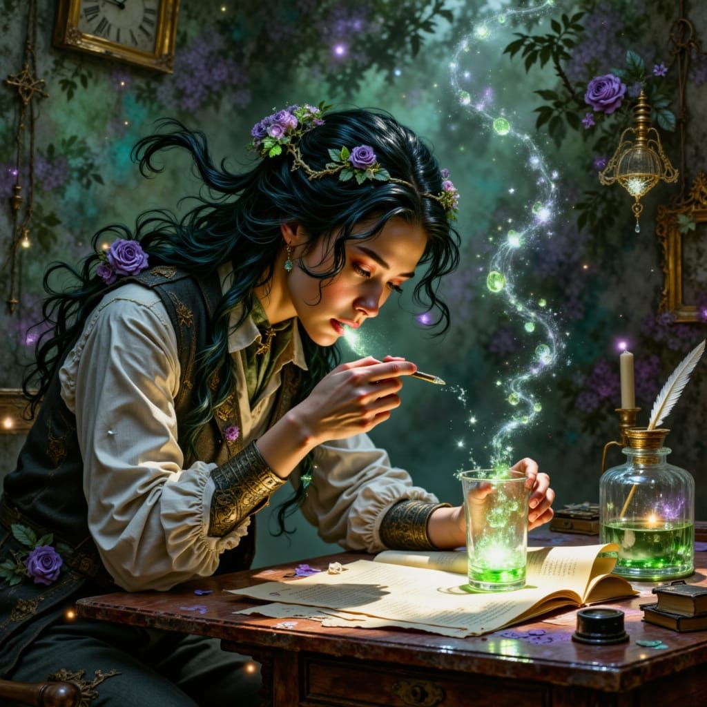 Surreal Scholar Drinks Tincture, Whispers Fill Room