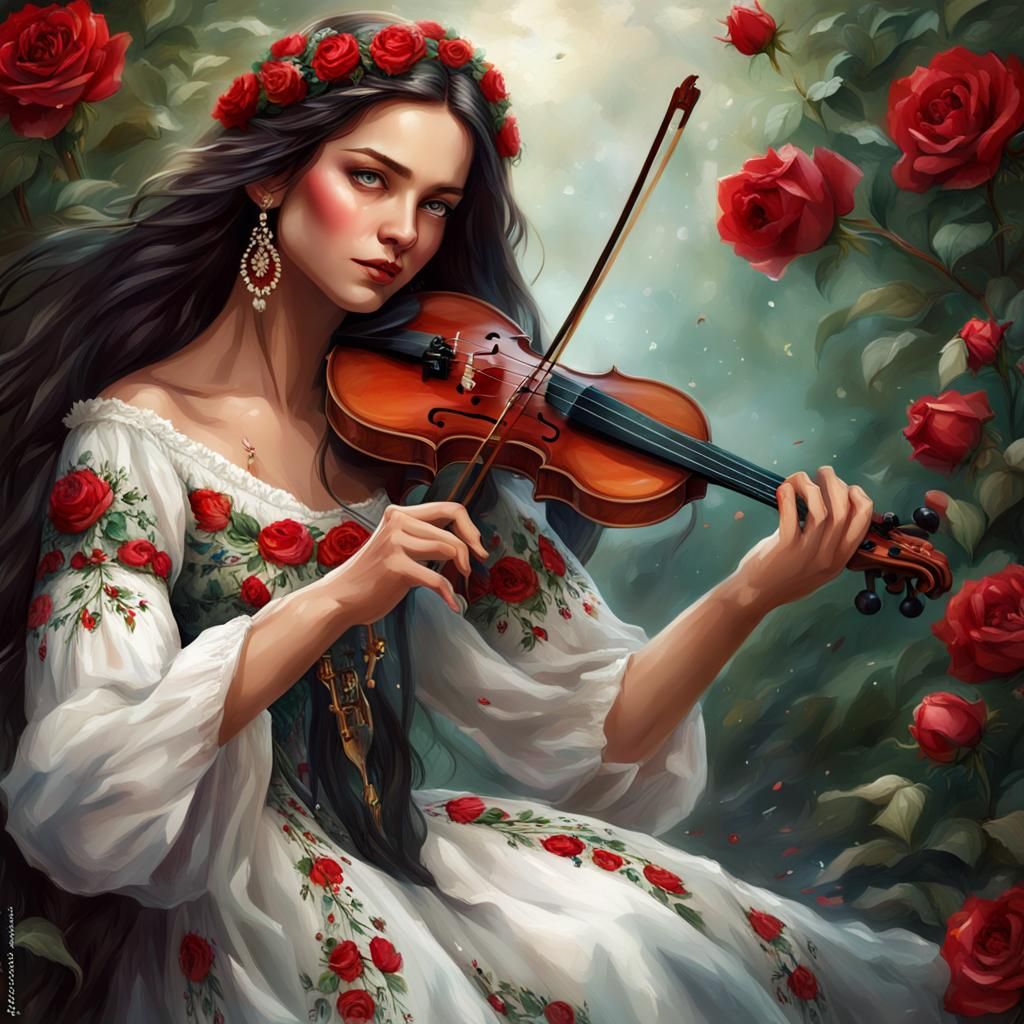 Bulgarian Woman Plays Violin in Fantasy Art