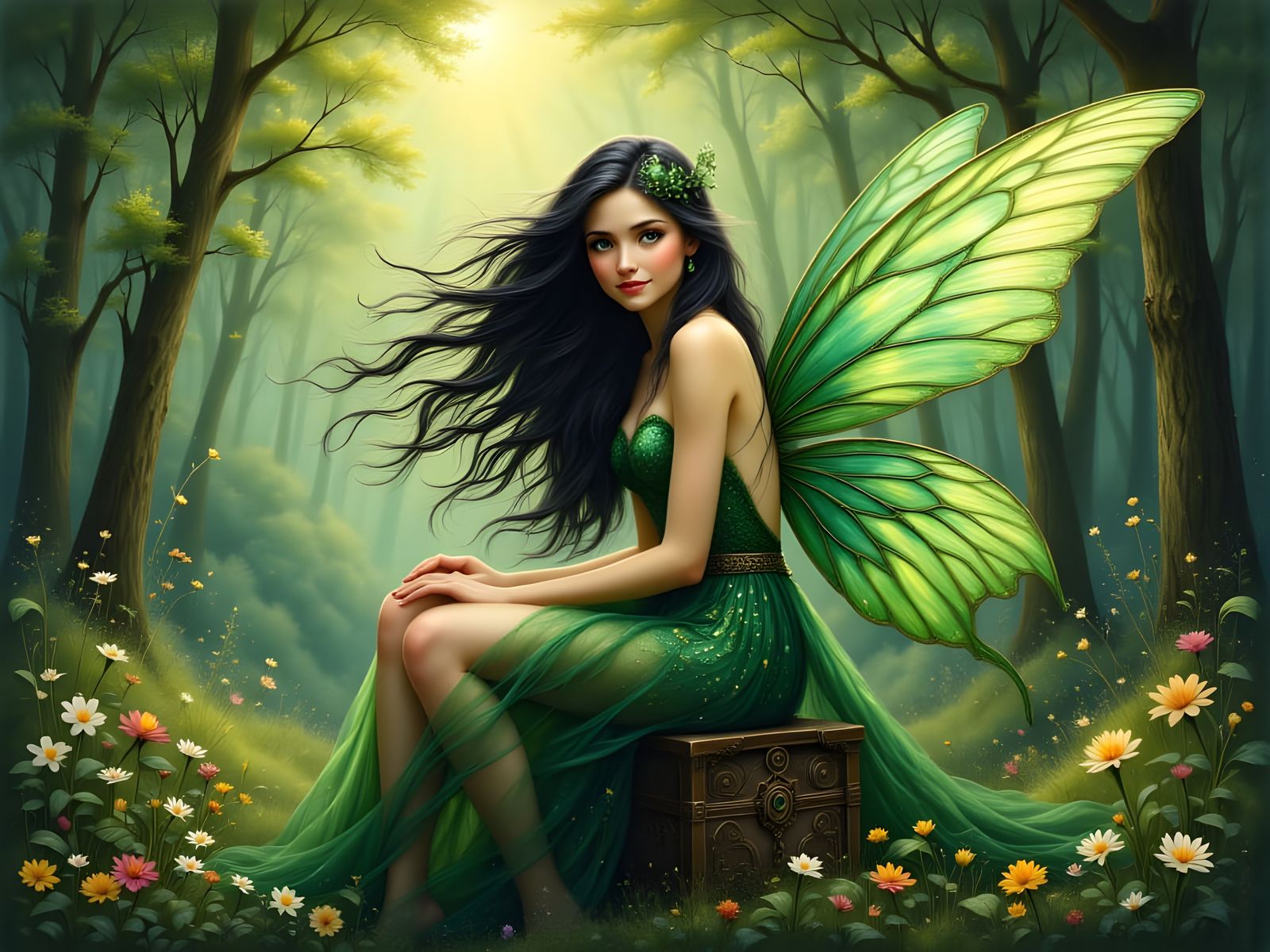 Norse Faerie Queen in Forest Clearing Illustration