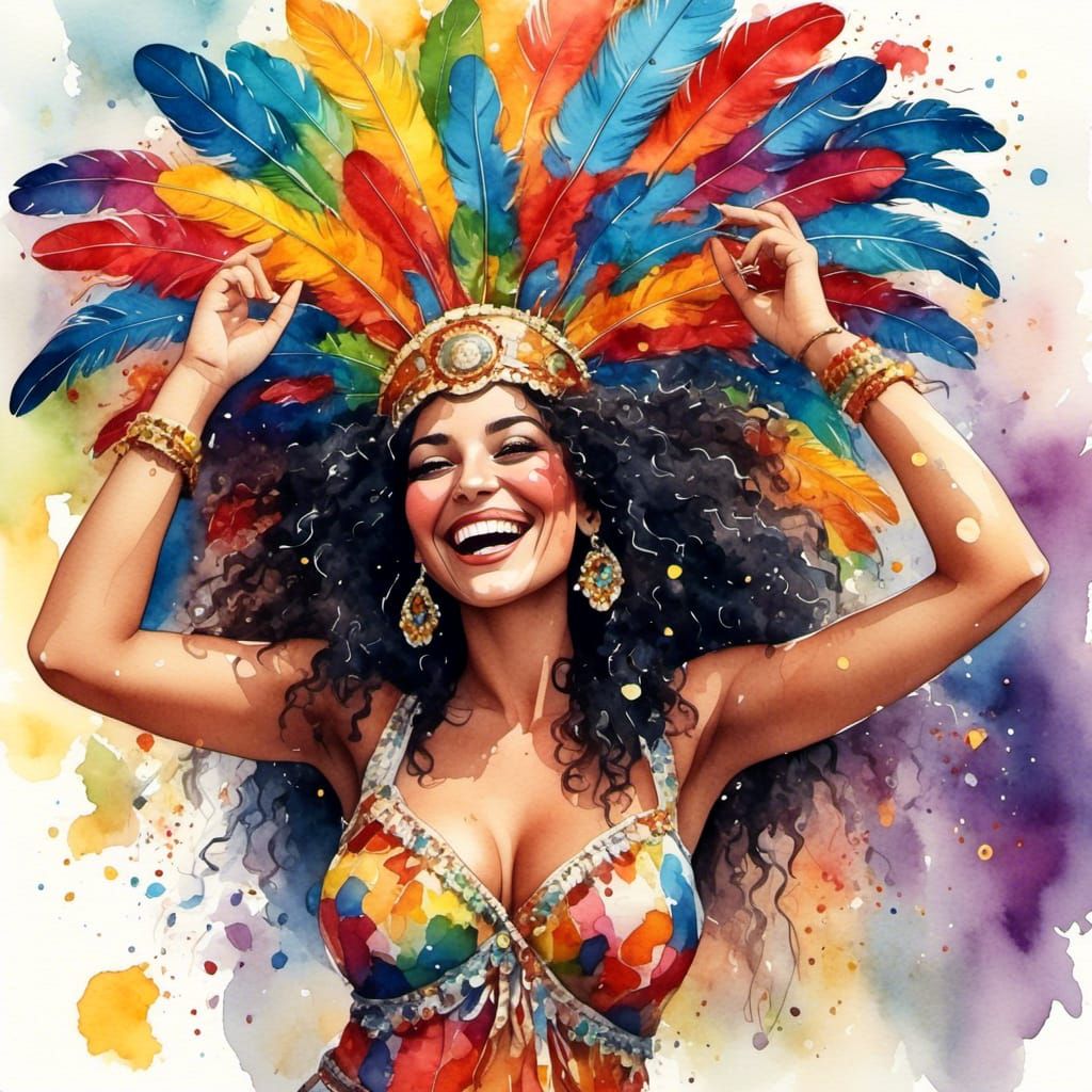 Brazilian Samba Dancer in Watercolor Style