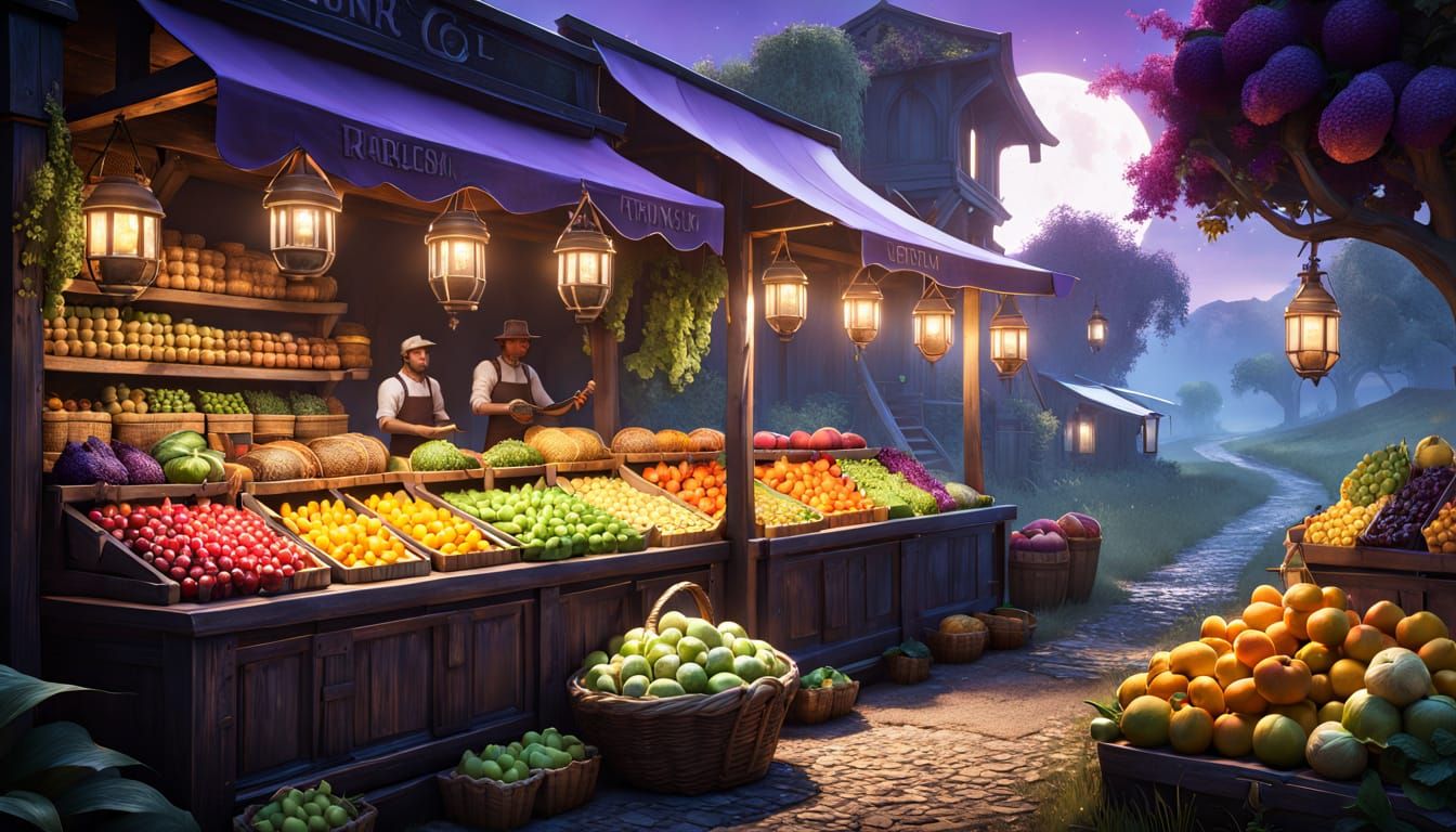 Dark Fantasy Fruit Stand in Art Nouveau Style