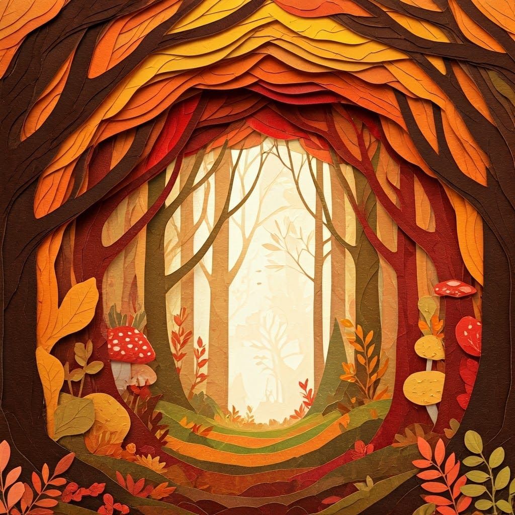Autumn Forest Trolls in Paper Collage Style
