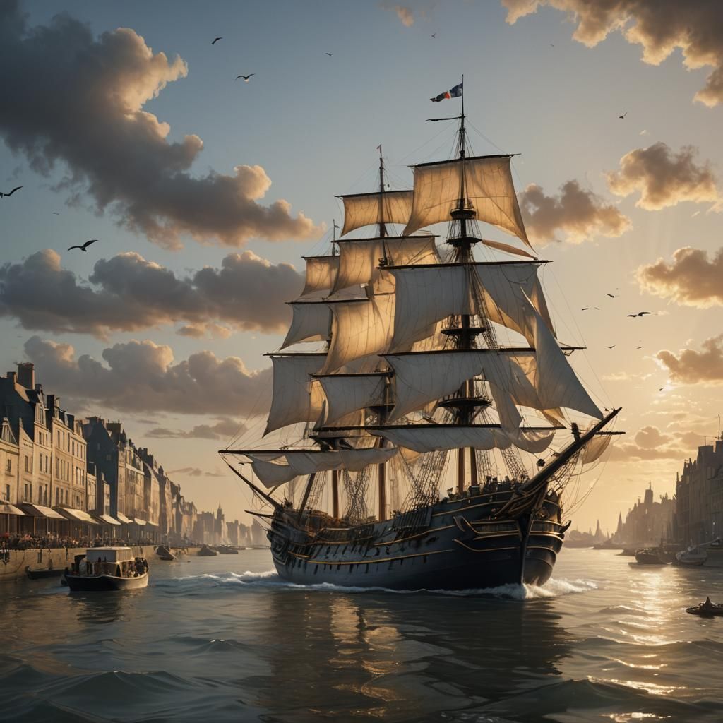 French Privateer Ship Sails into Saint-Malo Harbor