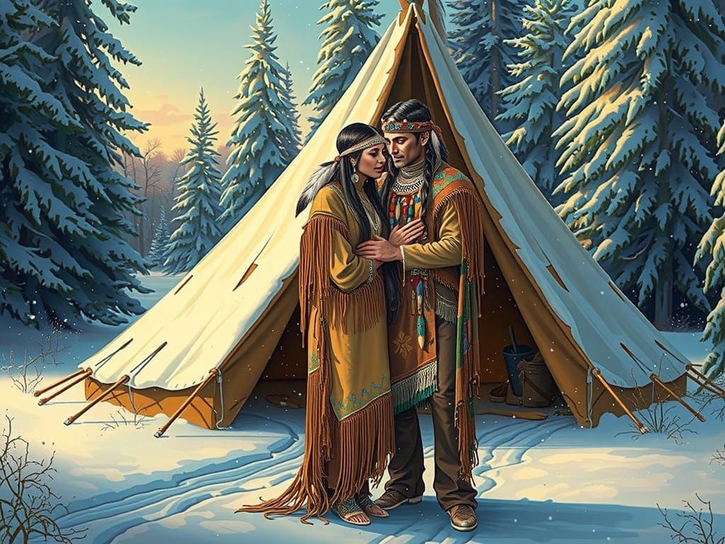 Native American Couple in Winter Wonderland
