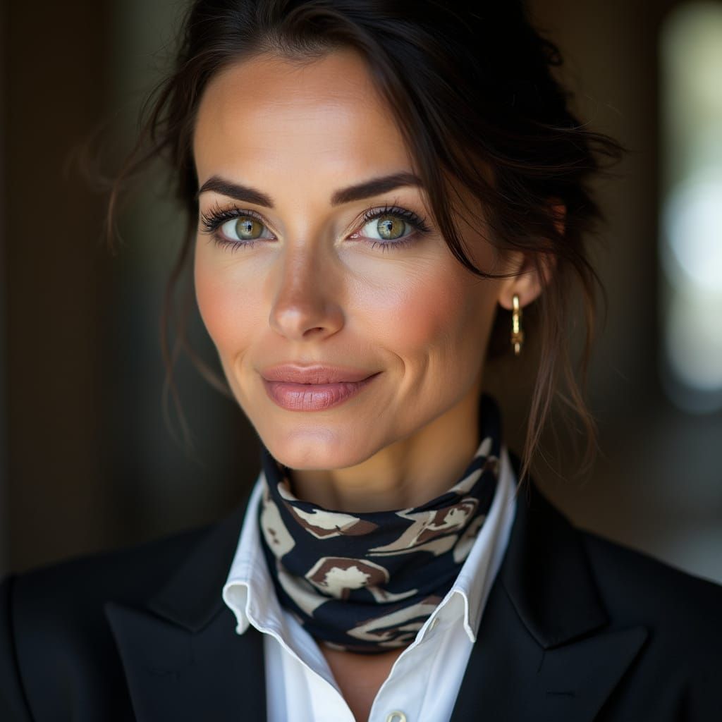 Confident Female CEO in Sharp Leather Suit