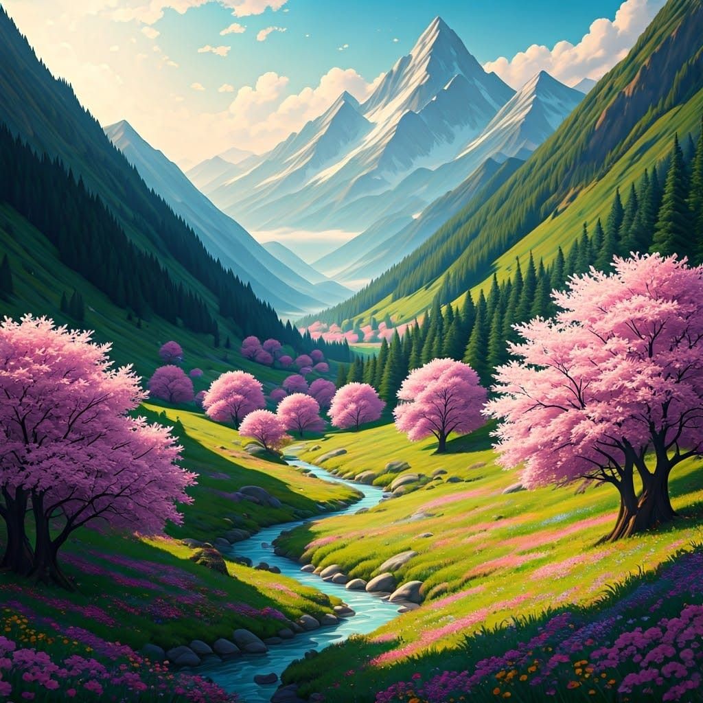 Idyllic Valley Scene in Vibrant Colors